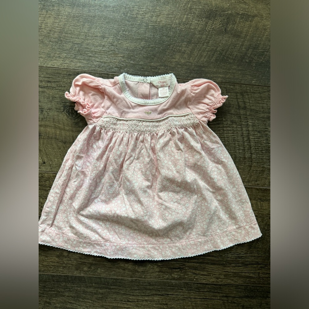 Baby girl pink smocked dress floral chaps